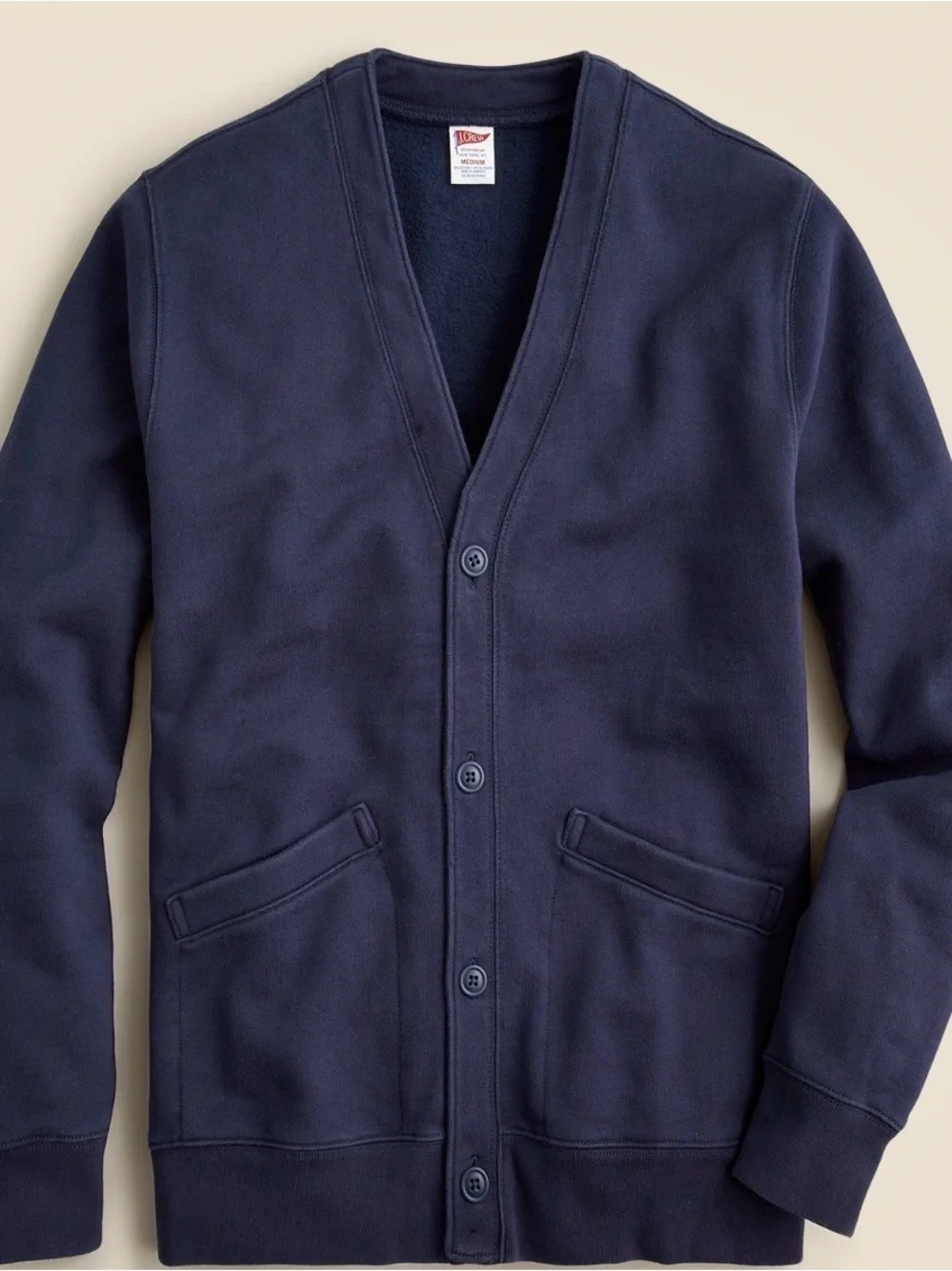 J. Crew Navy Fleece Cardigan Sweatshirt with Patch Pockets